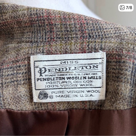 Miss Pendleton Vintage Virgin Wool Skirt Blazer Set Plaid Brown Size 4 / Small - Picture 7 of 8